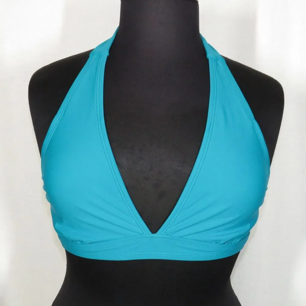 Halara Deep V Halter Tie Padded Bikini Swim Top Lake Blue Size XL 16